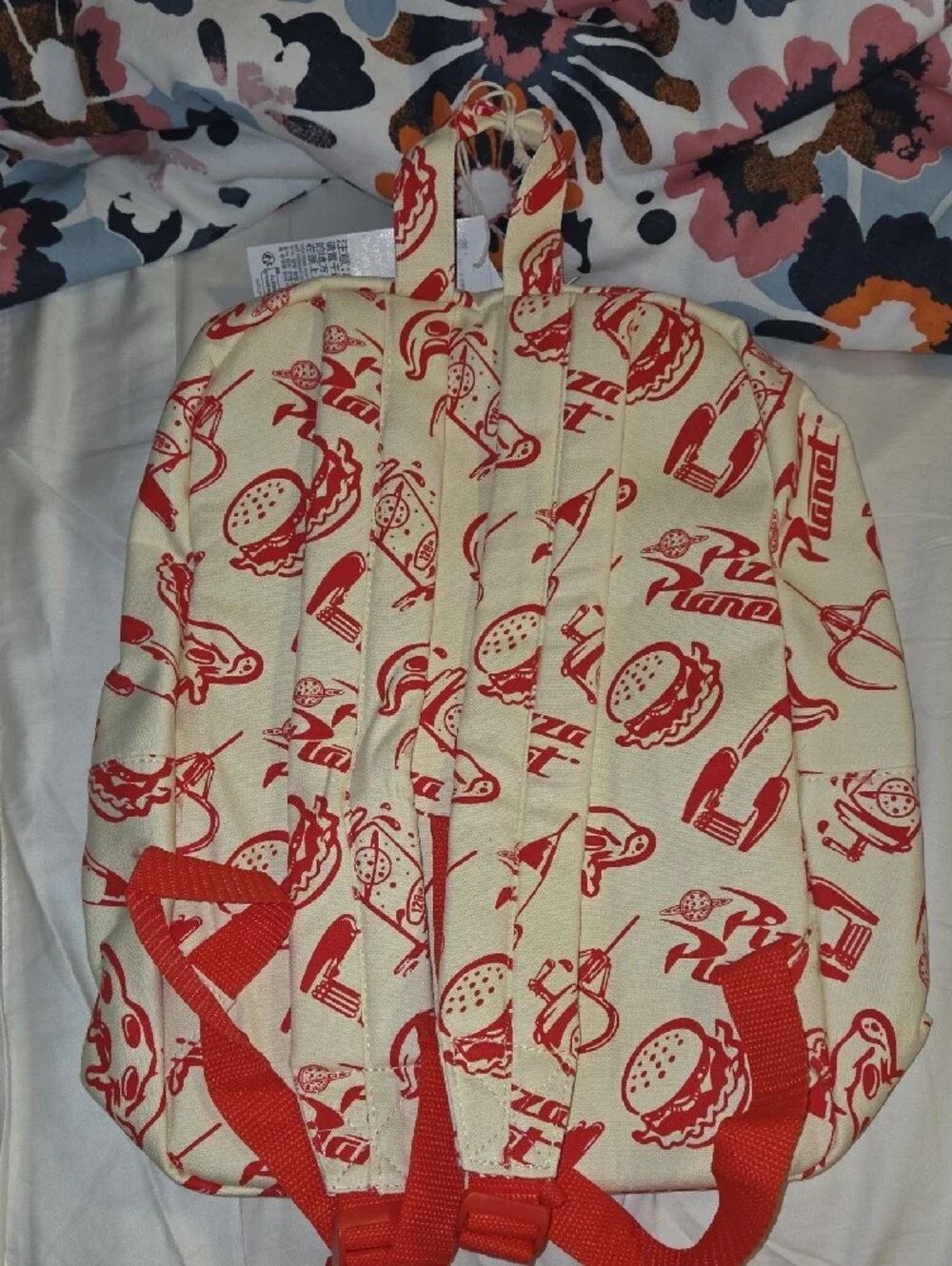 Loungefly Cream and Red Pizza Planet Print Backpack
